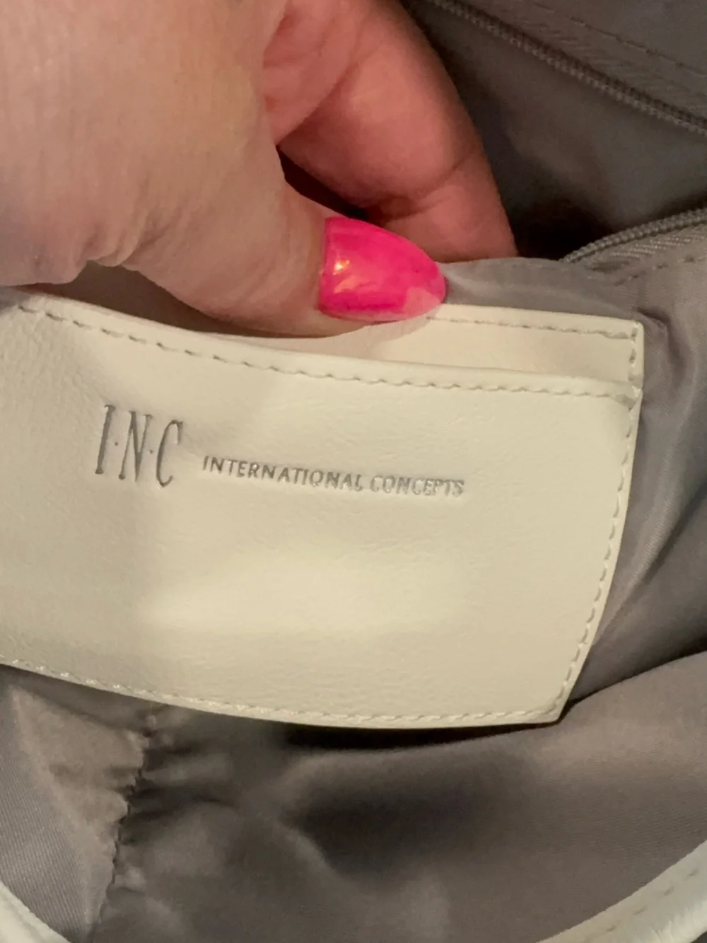 INC International Concepts White Clutch with Multicolor Chevron Stitch